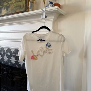 Edward Achour White T-Shirt with Floral Accents